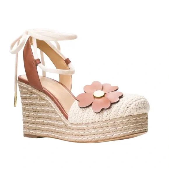 Michael Kors Women’s Kit Closed Toe Macrame and Jute Wedge With Floral Appliqué - Picture 2 of 15